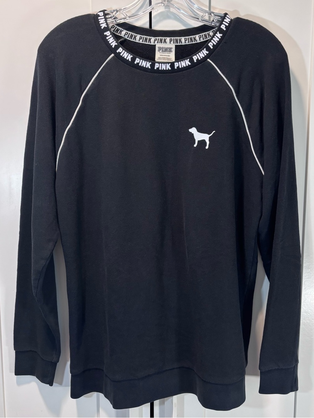 PINK Victoria’s Secret Cotton Blend Pullover Sweatshirt Dog Logo Black Crewneck - Picture 1 of 5